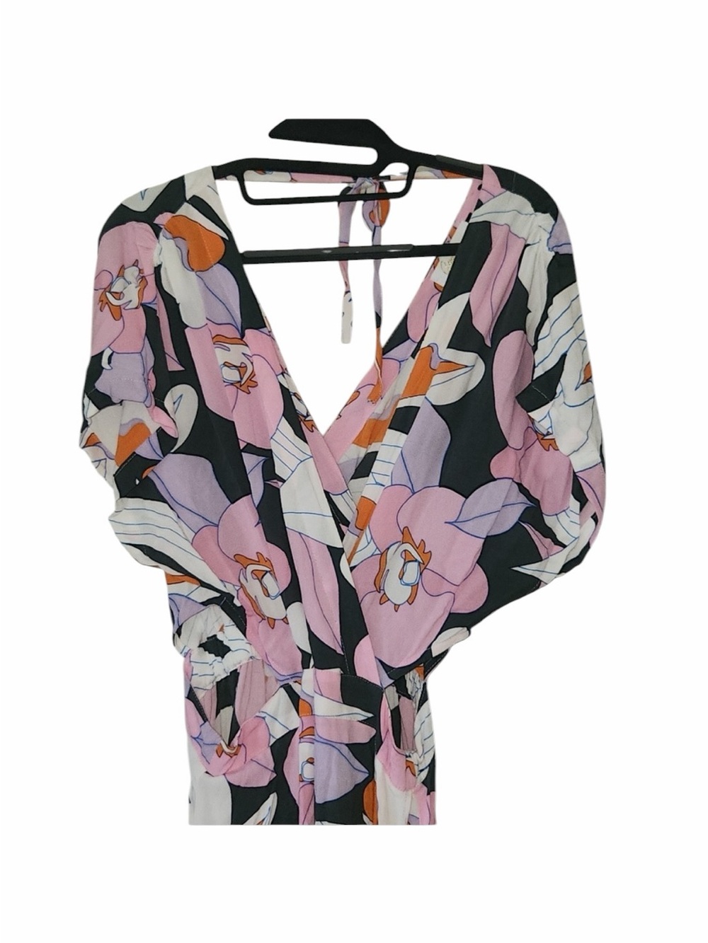 Ava Sky Dress Bardot Misty Retro Orchid Oasis M Maxi gown tropical floral wrap - Picture 5 of 7